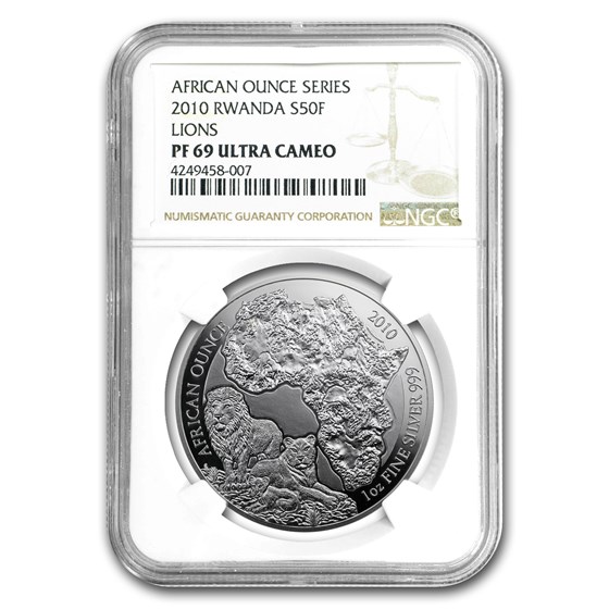 2010 Rwanda 1 oz Silver African Lion PF-69 NGC 2010 Rwanda 1 oz Silver African Lion PF-69 NGC